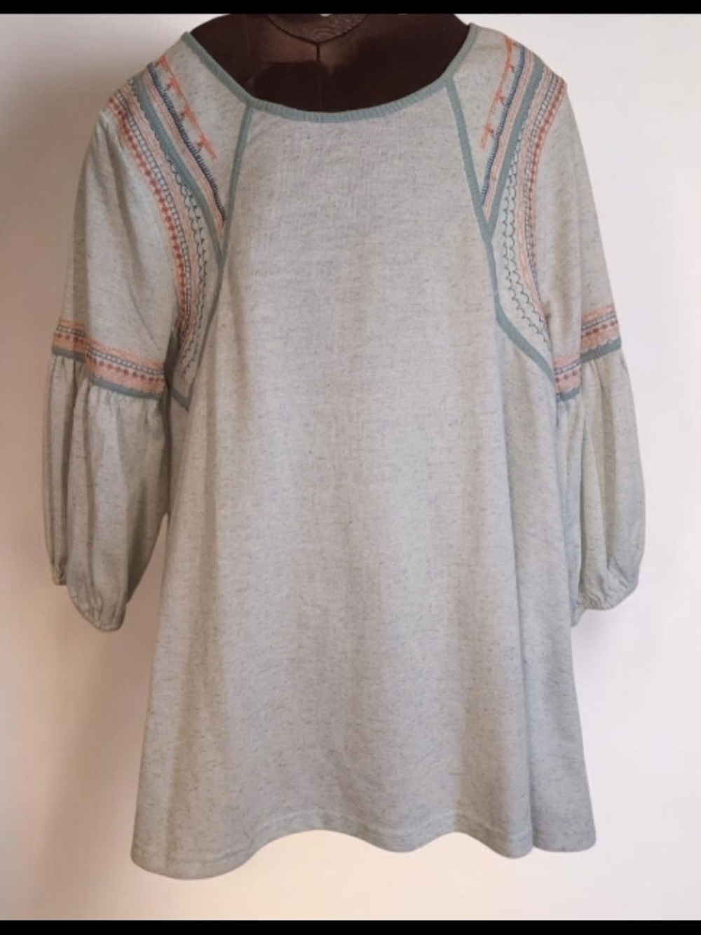 Umgee Light Gray Top with Teal Stitching